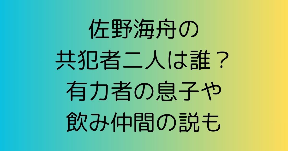 佐野海舟の共犯者二人は誰？有力者の息子や飲み仲間の説も